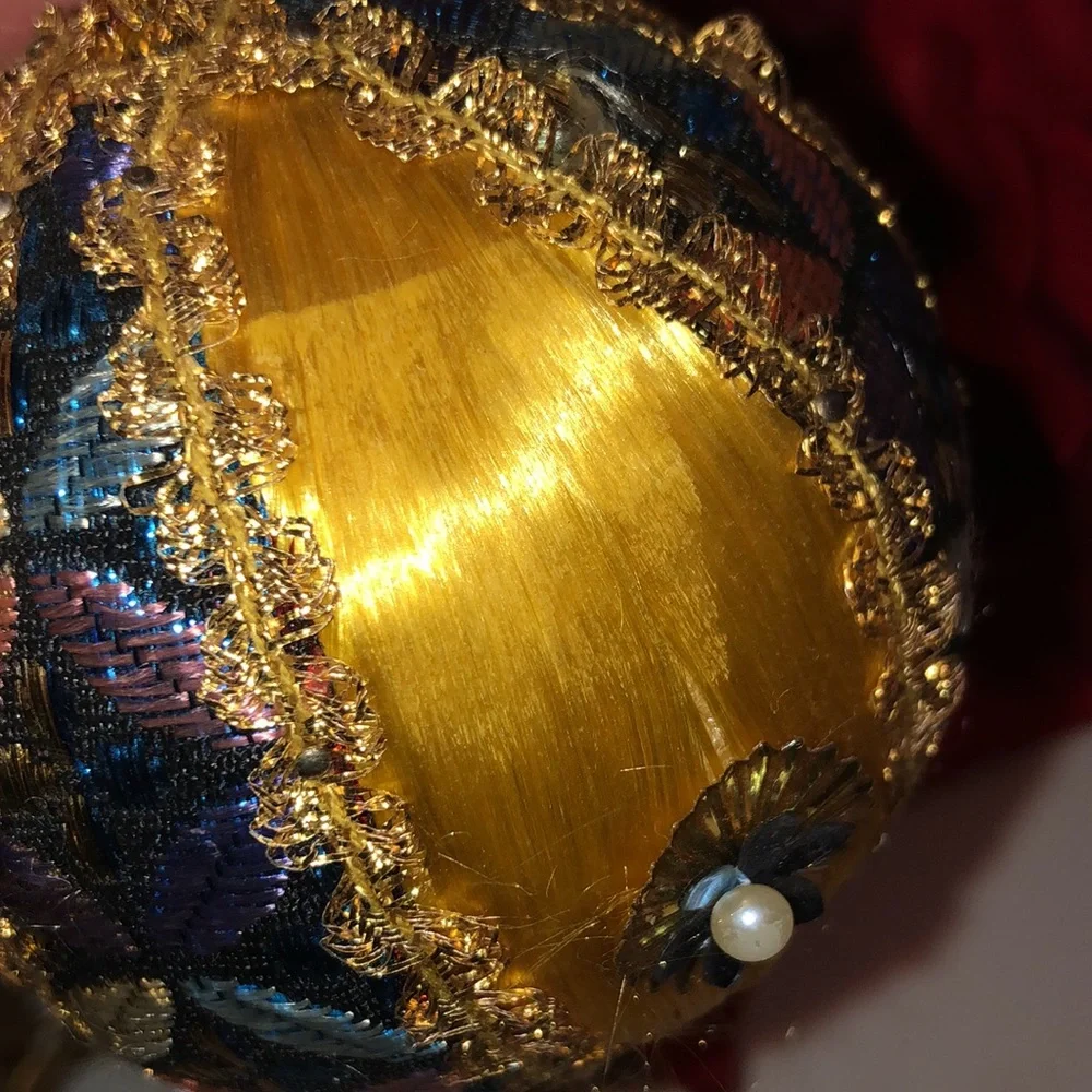 Gold Silk Ball Ornament Yellow Silk beaded ornament mid century Christmas